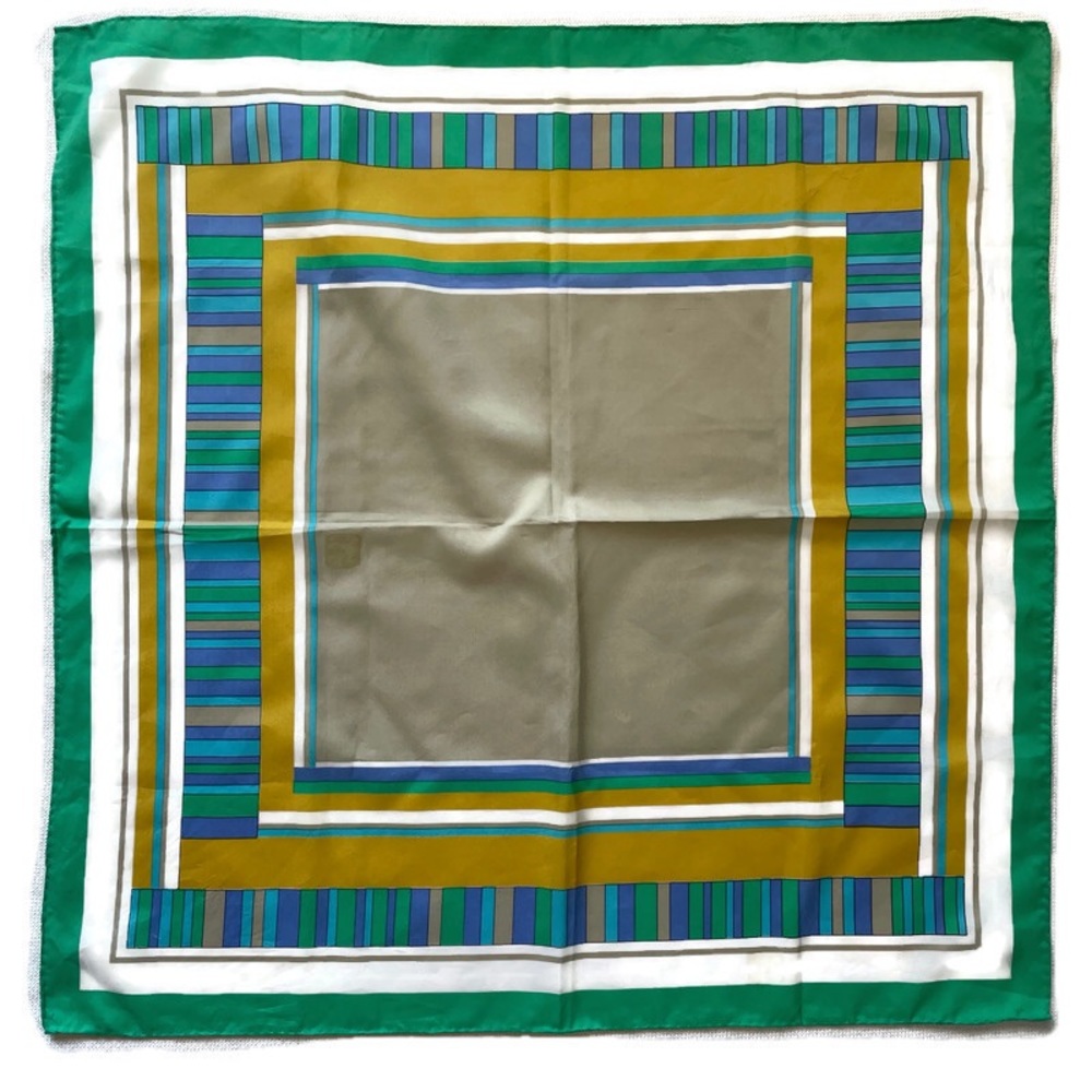 Women's Vintage Green, Blue Square Printed Silk Neck / Head Scarf